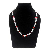White Red and Black beaded Three Strand Necklace - Ethnic Inspiration